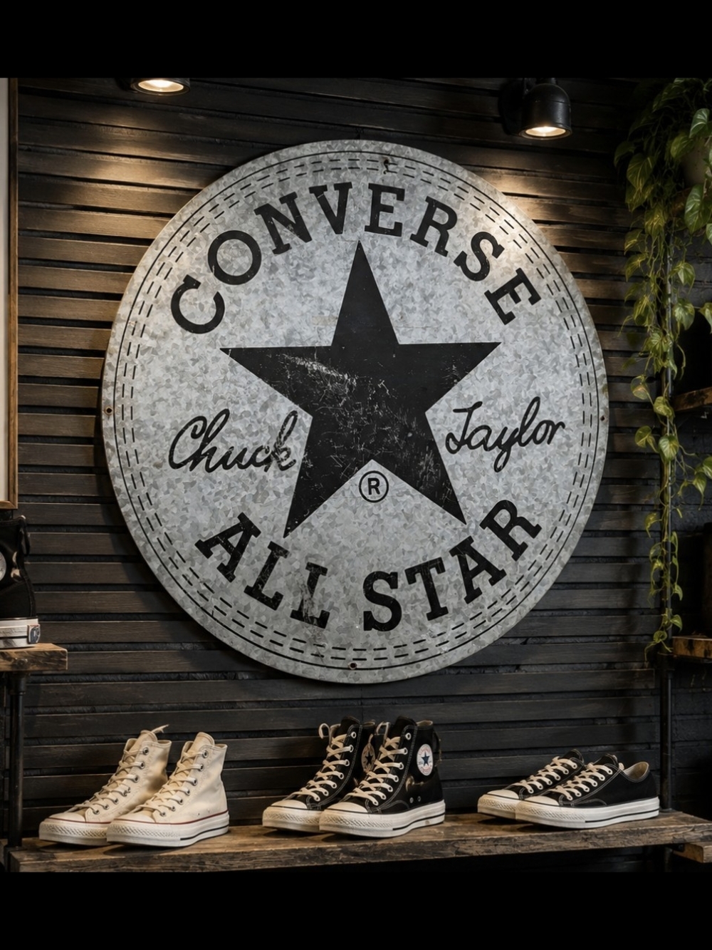 Converse All Star Round Wall Sign - Black & Gray